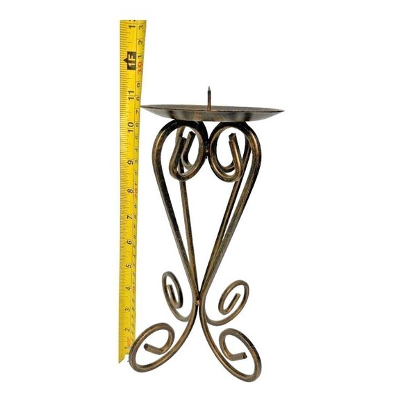 Distressed Black Gold Scroll Metal 11 inch Pillar Candle Holder A1 - Picture 8 of 8